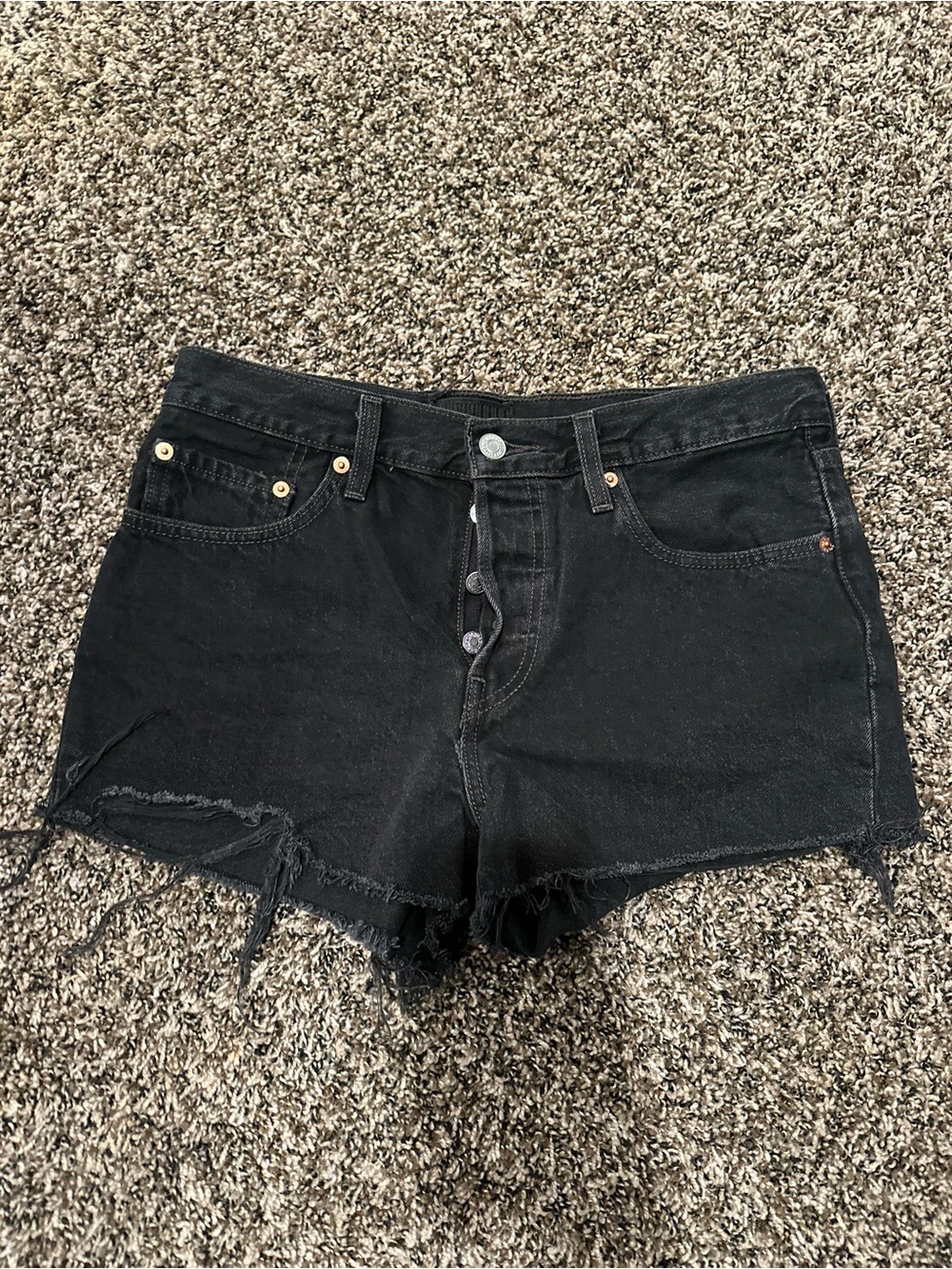 Levi's Black Distressed High-Rise Denim Shorts